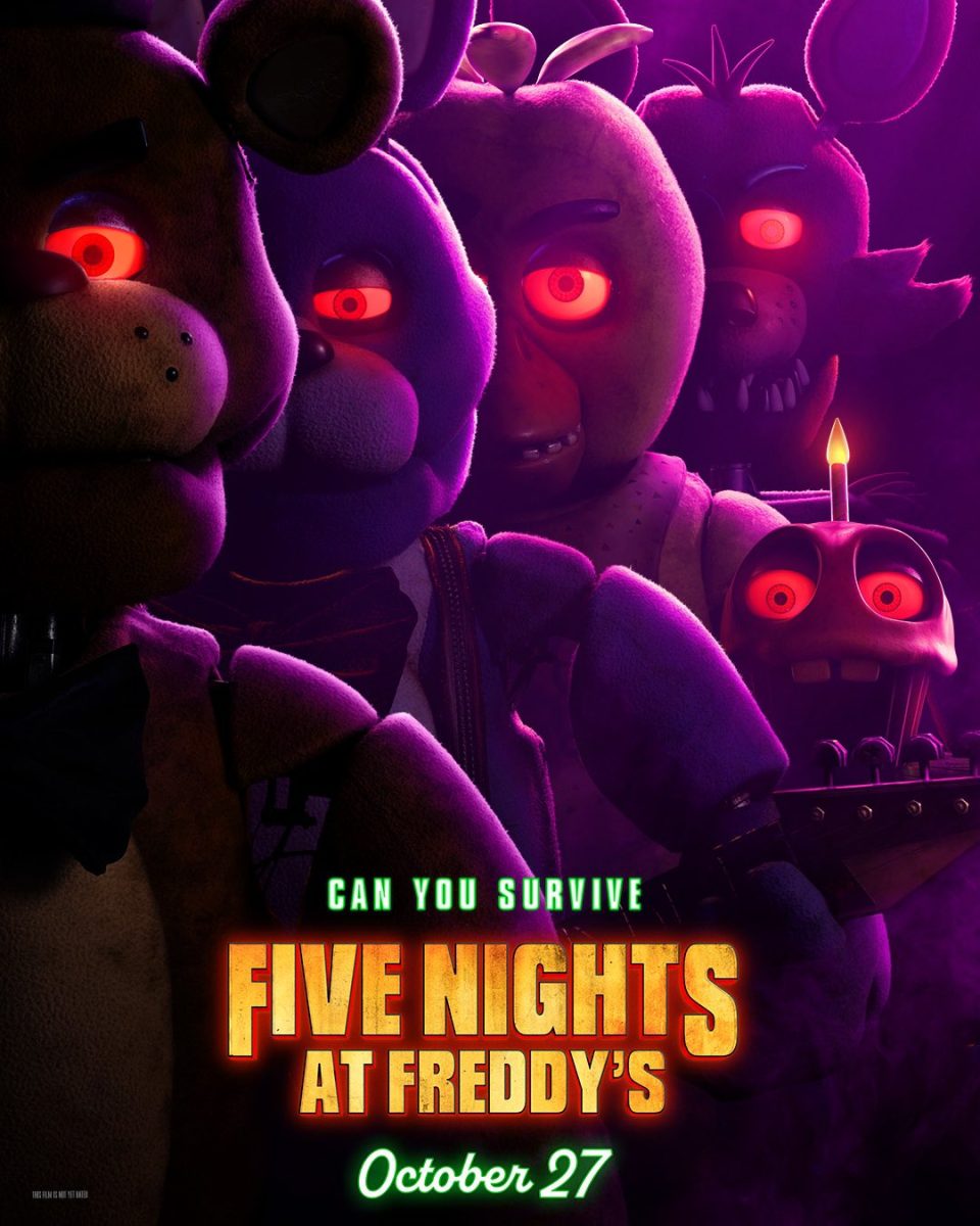 “Five Nights at Freddy’s” is now in theaters such as B&B Theaters, Cinemark, and streaming on Peacock. The movie is rated PG-13 and produced by Blumhouse Productions. Movie poster from Getty Images/Universal Pictures