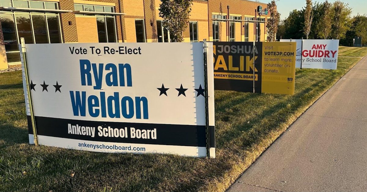 Campaign signs dot yards across Ankeny in anticipation of the upcoming Ankeny School Board election tomorrow, Tuesday, Nov. 7.  