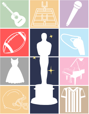 A Taylor Swift-themed poster with logos to represent Swifts and Travis Kelce’s collective passions. Made by Ava Tomlinson using Canva