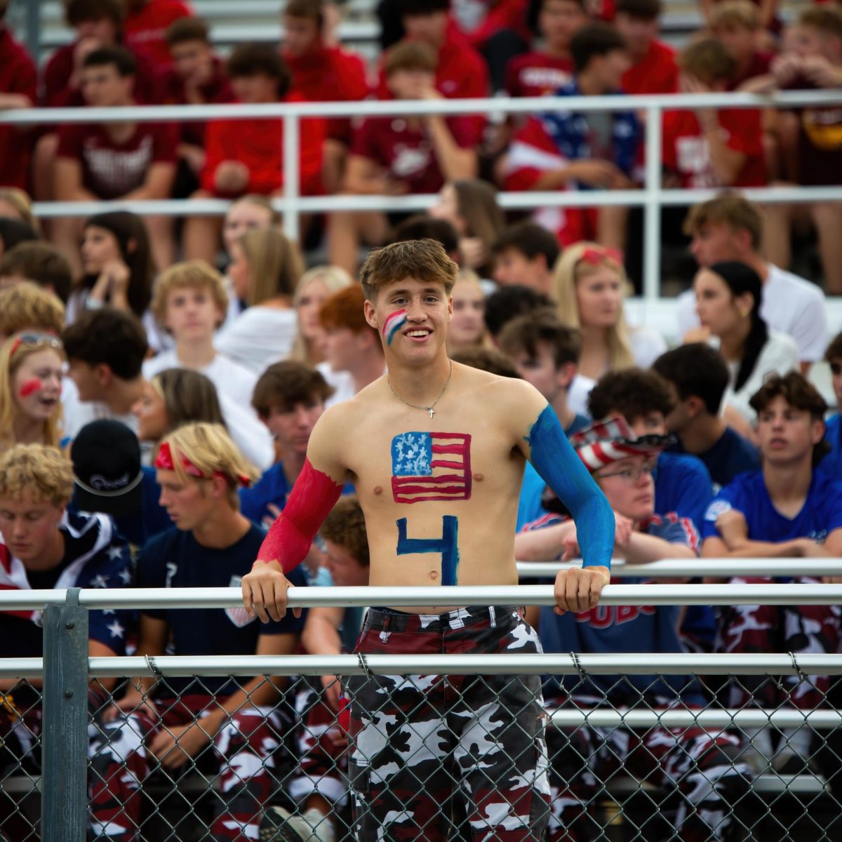 The Ankeny student section showed their support by dressing out in red, white, and blue for the Ankeny versus Dowling game.