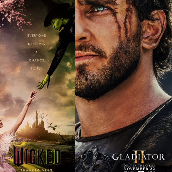 “Wicked” is a rated PG film with a runtime of two hours and 40 minutes. Universal Pictures, Directed by Jon M. Chu  
“Gladiator 2” is an R rated film with a runtime of two hours and 28 minutes. Paramount Pictures, Directed by Ridley Scott
Collage made by Julius Wiegand using Canva