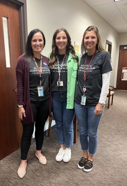 AHS guidance counselors Audrey Bell, Kelly Andrews, and Mici Vos pose during busy Future Ready Week.