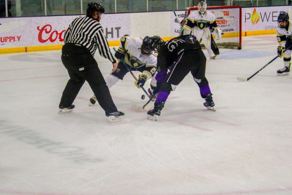 A faceoff during the junior varsity game.