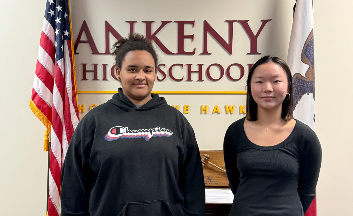 Senior Jakayla Campell and sophomore Sofia Lim were recently recognized for an innovative Stem Idea involving making classrooms more accessible through a translating and recording  device with a playback function for students. Photo published with permission from Ankeny Schools 

