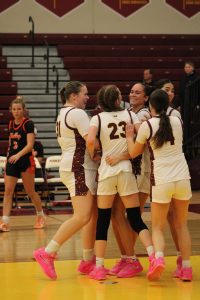 The Hawkettes celebrate, led by 5 seniors, they reached the State Tournament for the first time in 13 years. Photo by Ashley Howard 