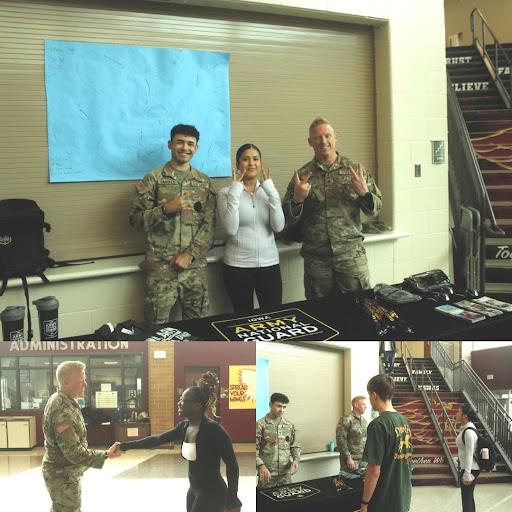 National Guard recruiters set up shop by the front doors in order to talk to students and inform them of the different opportunities open to them. Other branches of the military can be found on different days of the month. “I've been doing table displays, class talks, and all that,” Marine Sergeant and recruiter Rawen Antonio said. Photo by Jackson Betsworth.
