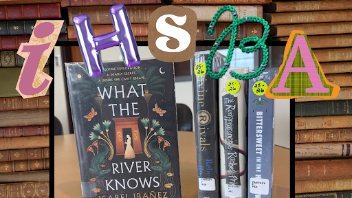 Lined up but standing out against its fellow nominees, “What the River Knows” by Isabel Ibañez is the winner of the 2025-2026 Iowa High School Book Awards. The book's runner-ups include “Bittersweet in the Hollow,” "Divine Rivals,” and “The Reappearance of Rachel Price” in a three way tie. Photo and graphic by Adilyn Hoop.