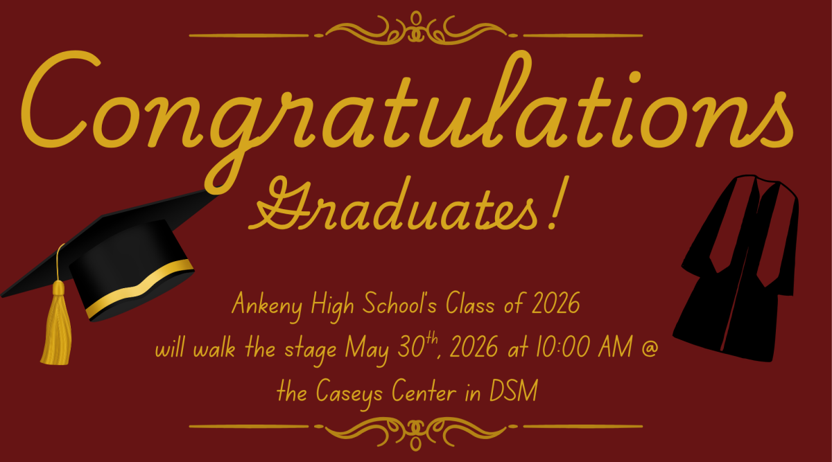Infographic about AHS’ graduation ceremony’s date, time, and location. Made on Canva by Ada McNulty.